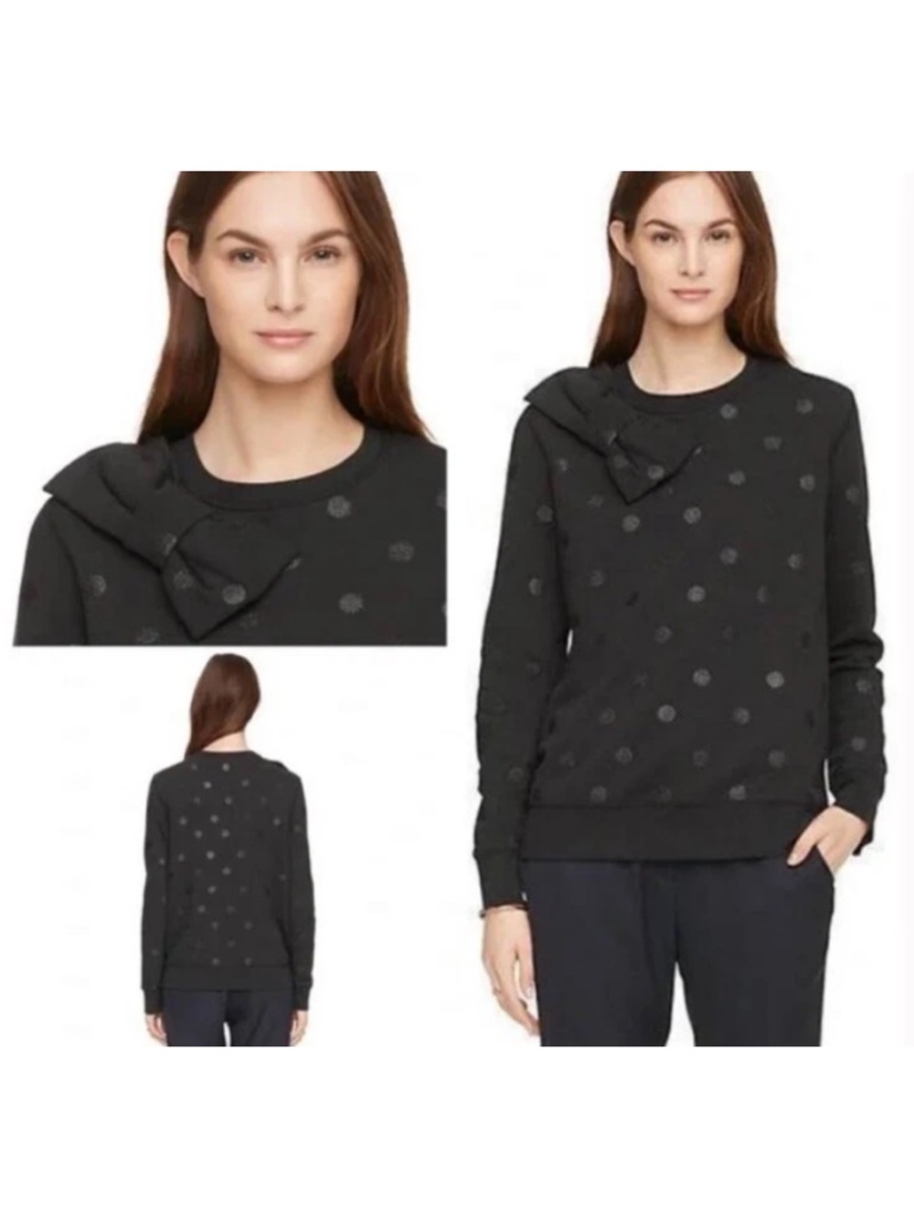 kate spade Black Glitter Dot Bow Sweatshirt